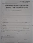 Formulaire du certificat de non remariage